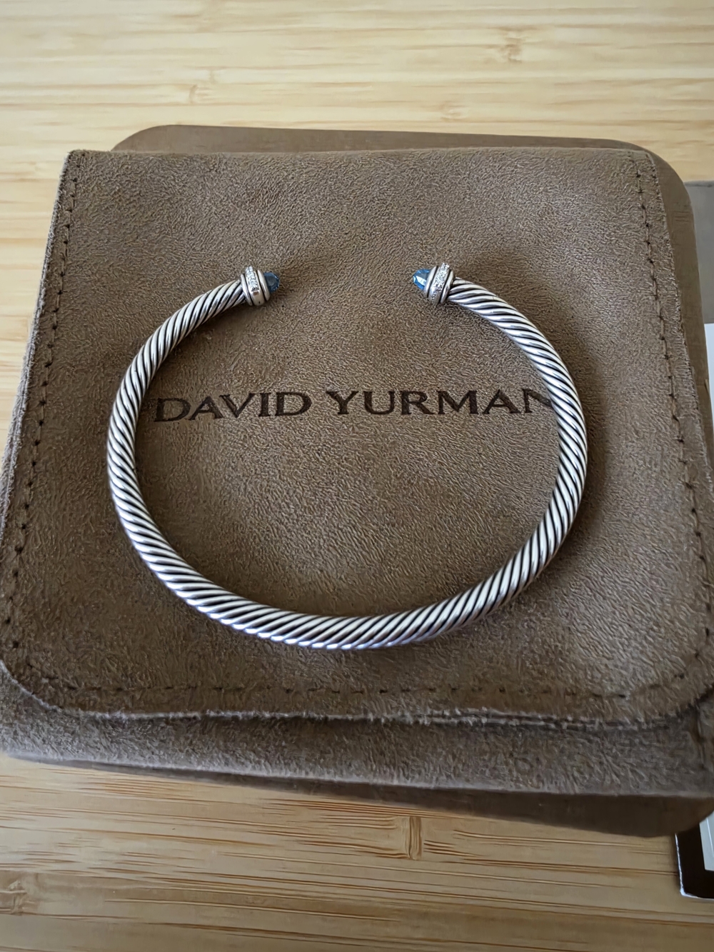 Classic Cable Bracelet with Diamonds and Blue Topaz 4mm Medium Sterling Silver